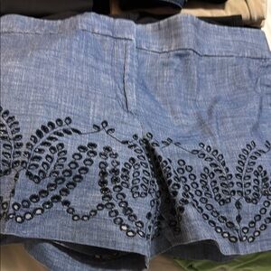 LOFT High Waist Blue Embroidered Shorts